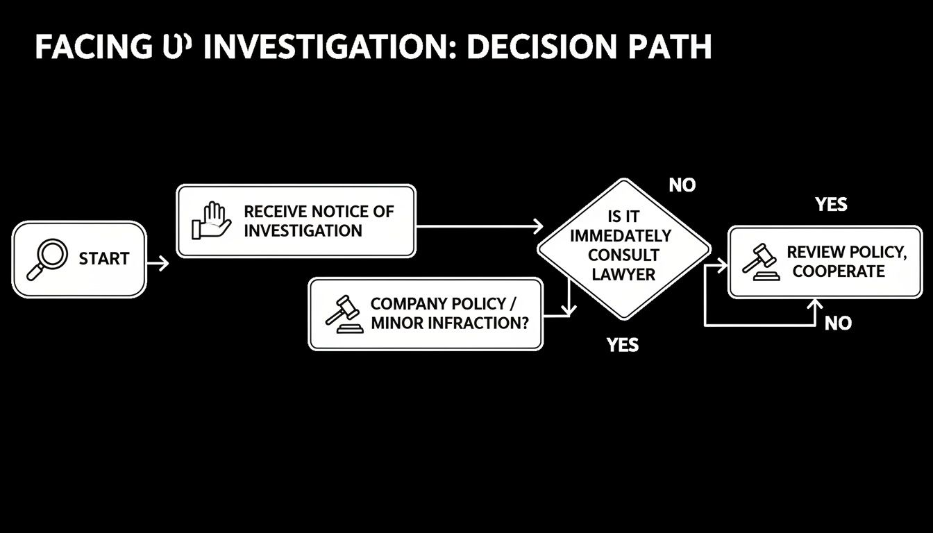 Flowchart detailing the decision path for individuals facing an investigation, emphasizing legal consultation and cooperation.