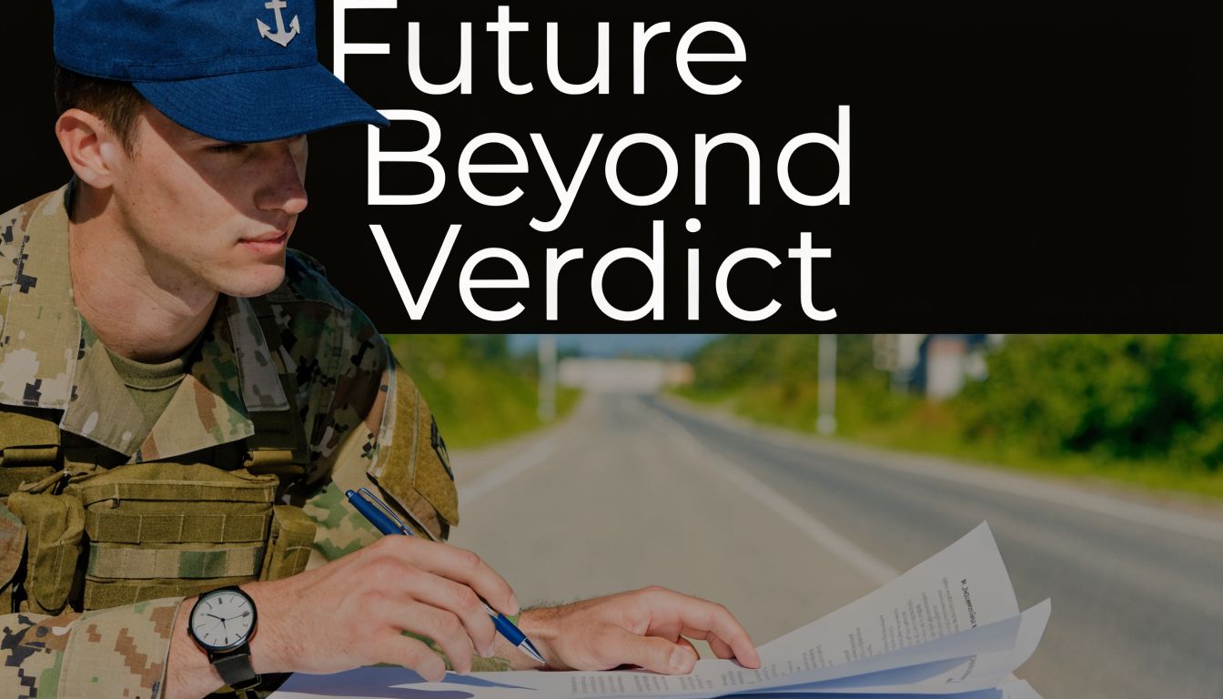 A soldier in uniform signing official legal paperwork outdoors in front of a rural road background.