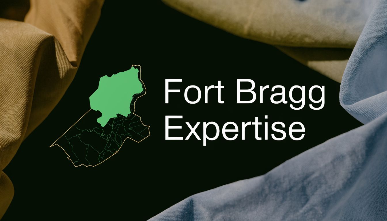 A map of Fort Bragg with one section highlighted in green, alongside the text Fort Bragg Expertise.