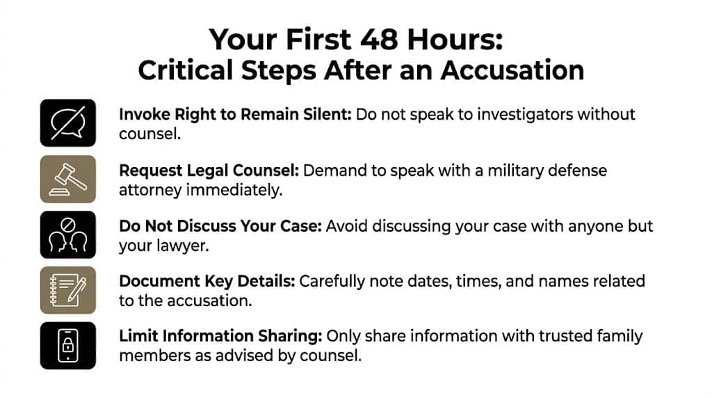 Fort Bragg Court Martial Defense Lawyers: Protect Your 3 A list of five critical steps for military service members to follow within 48 hours of an accusation.