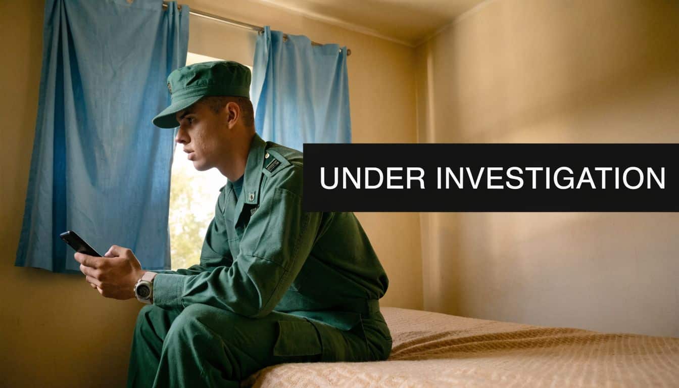 Fort Bragg Court Martial Defense Lawyers: Protect Your 1 A soldier in uniform sitting on a bed and looking at a smartphone in his room.