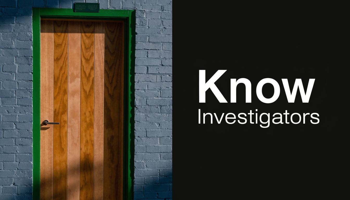 A wooden door with a green frame set into a grey brick wall next to text.