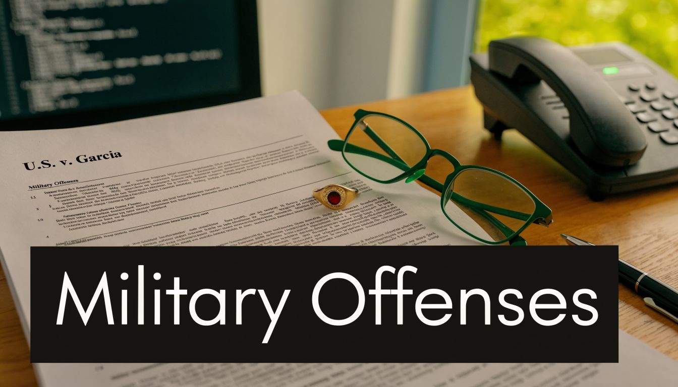 Legal document titled U.S. v. Garcia with glasses and a ring resting on the paperwork on a desk.