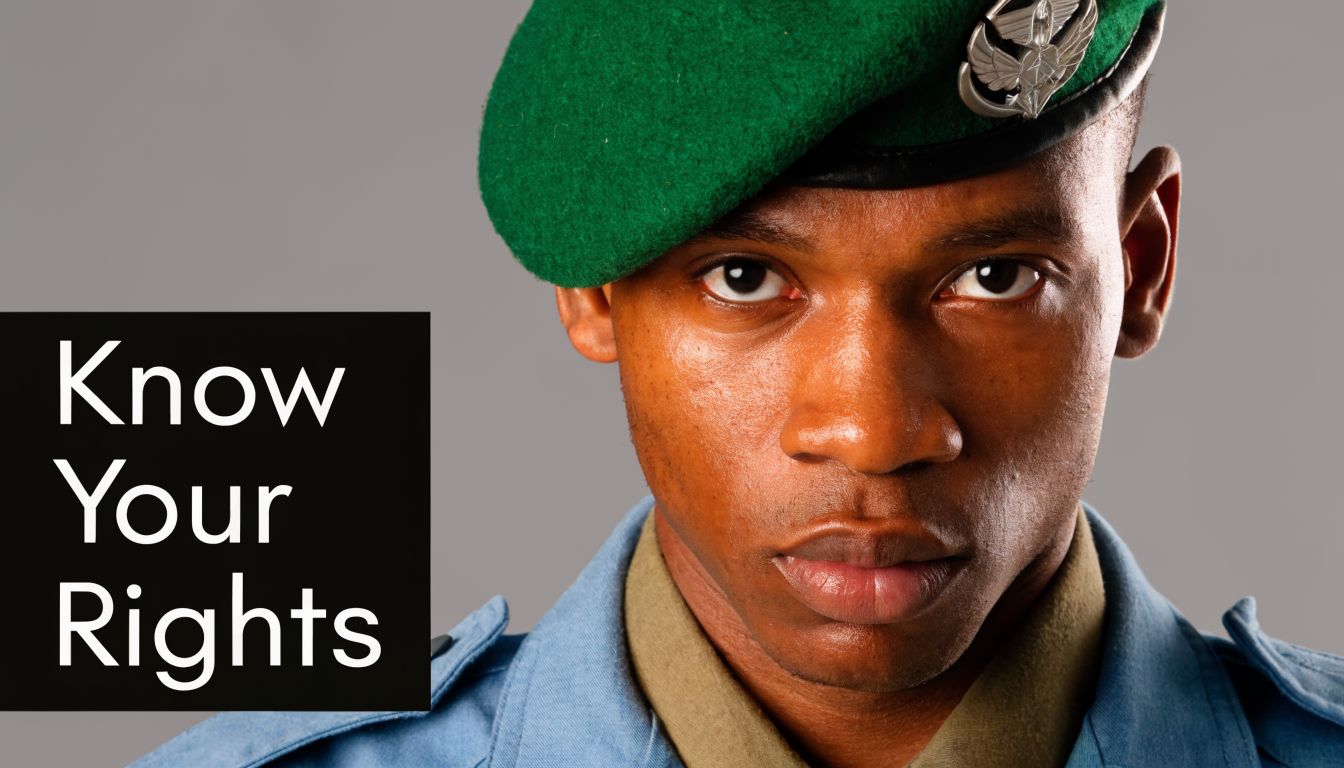 A stern soldier in uniform wearing a green beret with a prominent Know Your Rights text overlay.