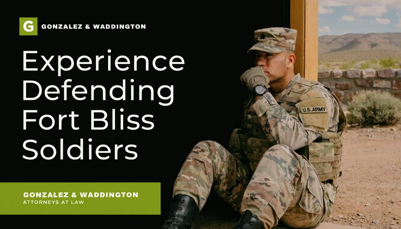 A U.S. Army soldier in uniform resting against a structure, representing military legal defense services.