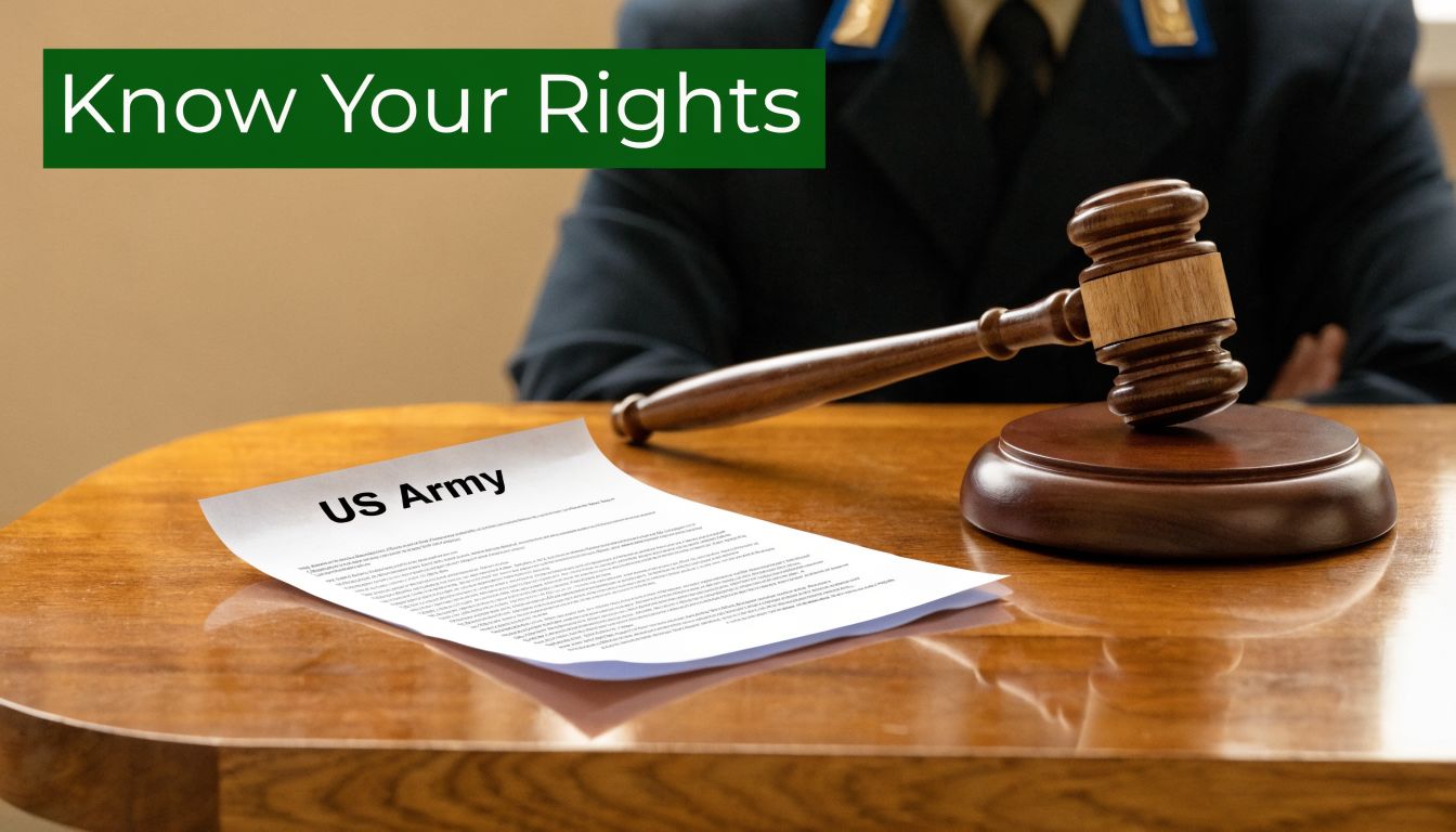 A wooden judge's gavel rests on a courtroom table next to a document titled US Army.