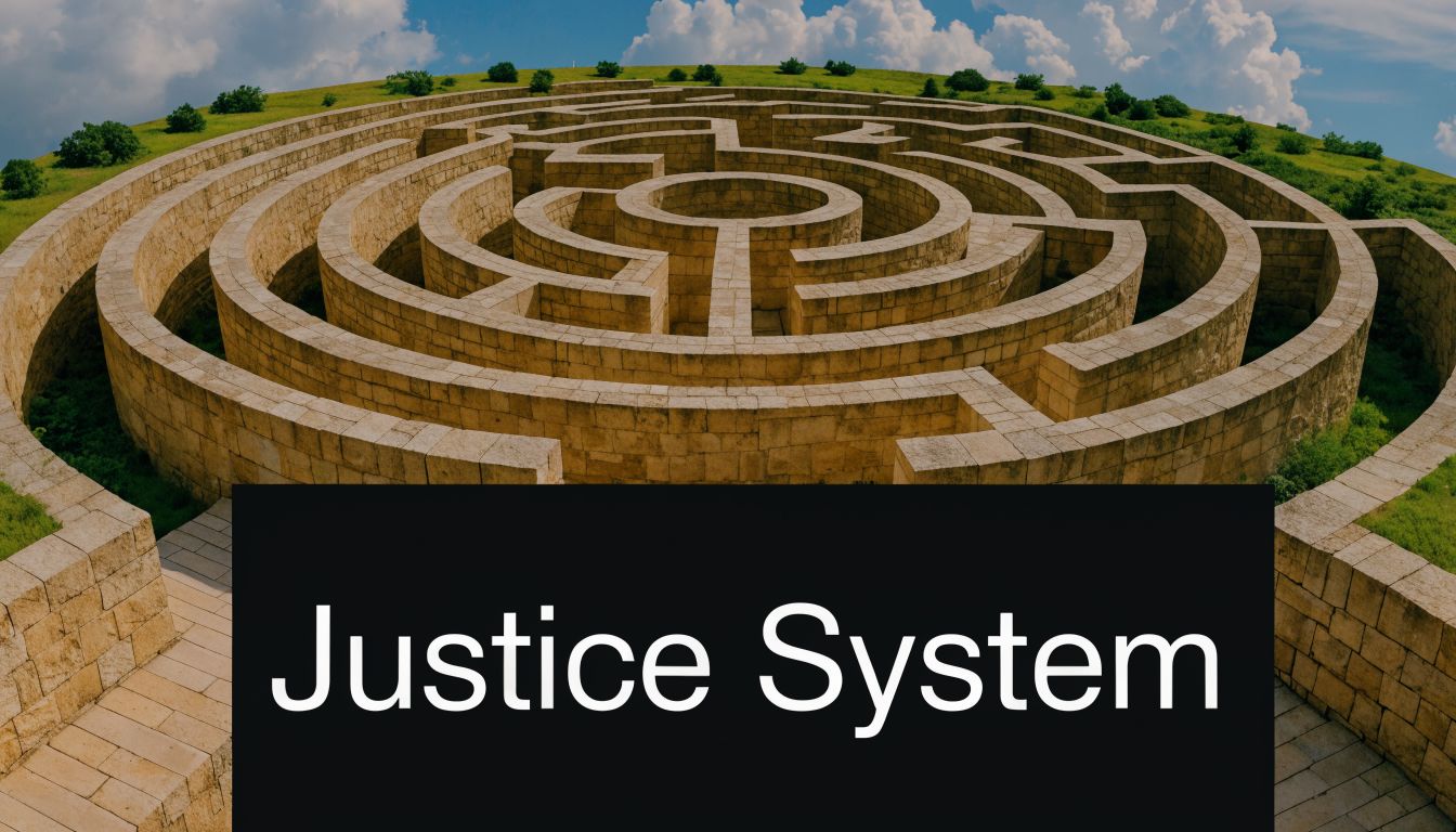 A stone maze on a hill representing the complexity of the modern justice system and legal process.
